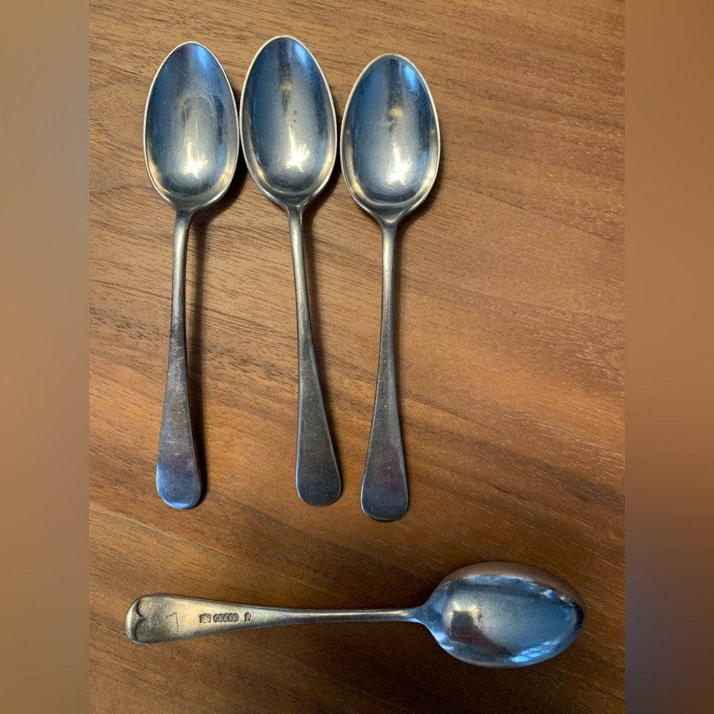 Vintage Set of 4 Dixon & Sons Elegant Silver Teaspoons. Bugle stamped. C 1898.